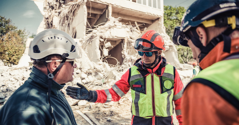 Group of emergency responders communicating