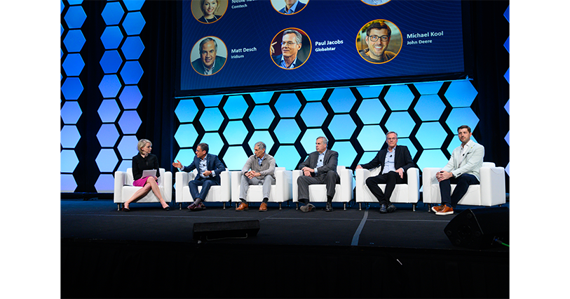 Nicole Robinson (Comtech) moderating a panel with Hamid, Mark Dankberg (Viasat), Matt Desch (Iridium Communications), Paul E. Jacobs (Globalstar), and Michael Kool (John Deere) during SATELLITE 2024.