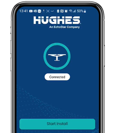 Hughes LEO App mock on phone