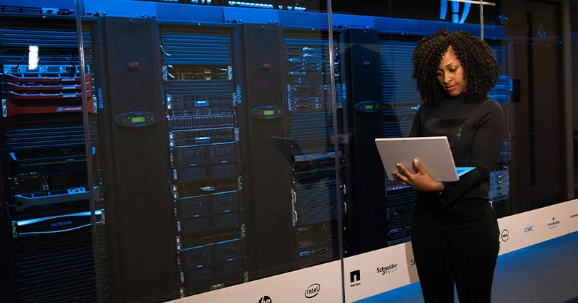 woman in server room